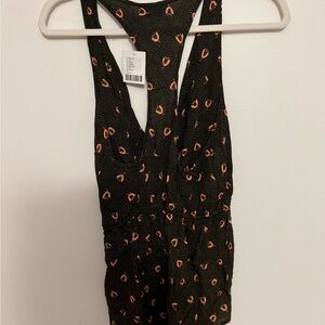 Urban Outfitters Black Jumpsuit with Coral Pink Spot Print